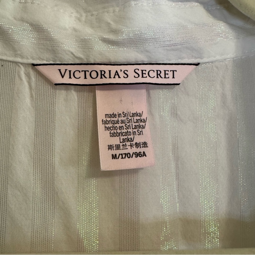 Victoria's Secret White and Silver Shimmer Striped Shirt - M - Picture 4 of 7